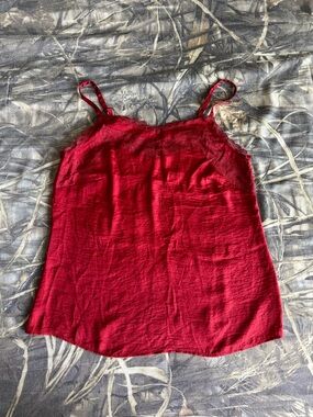 Red Lace Trim Camisole Tank Top XS | Satin Look Adjustable Straps
